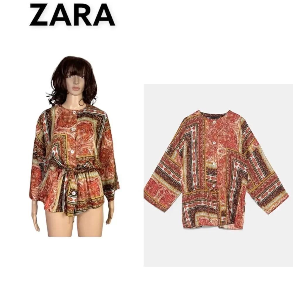 Zara Boho Multi-Color Printed High Neck 3/4 Sleeve Blouse M